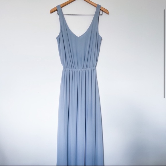 show me your mumu | kendall maxi bridesmaid dress steel blue chiffon small - Picture 3 of 8